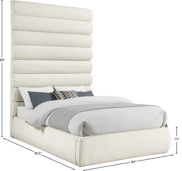 Meridian Furniture Adam Boucle Upholstered Queen Bed with Channel Tufted Tall Headboard Panel B1256Cream-Q90