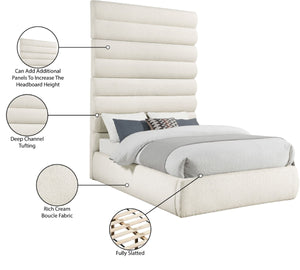 Meridian Furniture Adam Boucle Upholstered Queen Bed with Channel Tufted Tall Headboard Panel B1256Cream-Q90