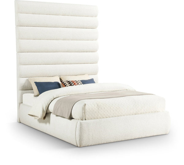 Meridian Furniture Adam Boucle Upholstered Queen Bed with Channel Tufted Tall Headboard Panel B1256Cream-Q90