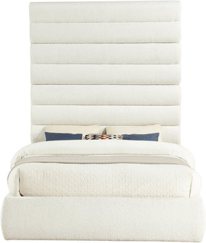 Meridian Furniture Adam Boucle Upholstered Queen Bed with Channel Tufted Tall Headboard Panel B1256Cream-Q90