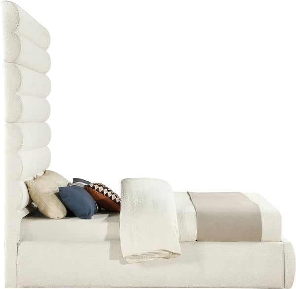 Meridian Furniture Adam Boucle Upholstered Queen Bed with Channel Tufted Tall Headboard Panel B1256Cream-Q90