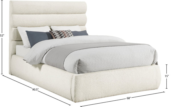 Meridian Furniture Adam Channel Tufted Boucle Queen Bed with Tall Headboard for Modern Bedrooms B1256Cream-Q