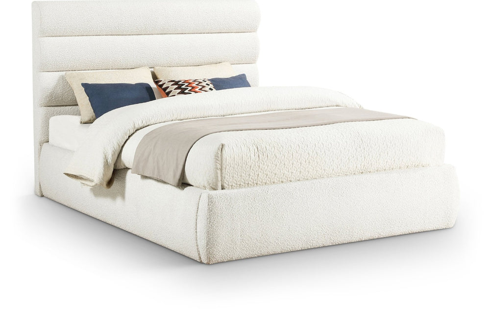 Meridian Furniture Adam Channel Tufted Boucle Queen Bed with Tall Headboard for Modern Bedrooms B1256Cream-Q