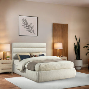 Meridian Furniture Adam Channel Tufted Boucle Queen Bed with Tall Headboard for Modern Bedrooms B1256Cream-Q