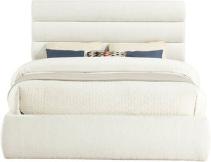 Meridian Furniture Adam Channel Tufted Boucle Queen Bed with Tall Headboard for Modern Bedrooms B1256Cream-Q