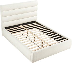 Meridian Furniture Adam Channel Tufted Boucle Queen Bed with Tall Headboard for Modern Bedrooms B1256Cream-Q