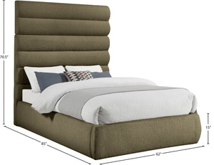 Meridian Furniture Adam Channel Tufted Olive Boucle Full Bed with Tall Sculptural Headboard B1256Olive-F70