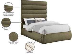 Meridian Furniture Adam Channel Tufted Olive Boucle Full Bed with Tall Sculptural Headboard B1256Olive-F70