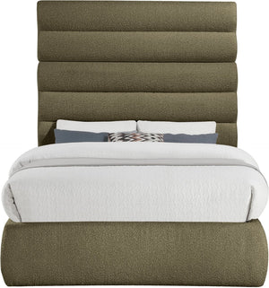 Meridian Furniture Adam Channel Tufted Olive Boucle Full Bed with Tall Sculptural Headboard B1256Olive-F70