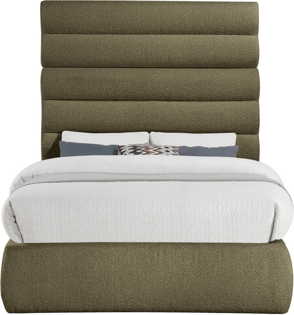 Meridian Furniture Adam Channel Tufted Olive Boucle Full Bed with Tall Sculptural Headboard B1256Olive-F70