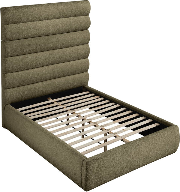 Meridian Furniture Adam Channel Tufted Olive Boucle Full Bed with Tall Sculptural Headboard B1256Olive-F70