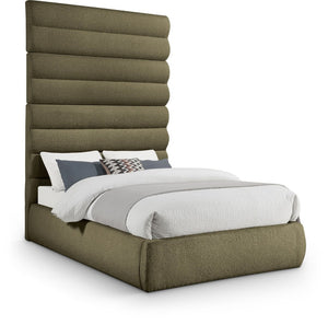 Meridian Furniture Adam Channel Tufted Boucle Full Bed with Sculptural Headboard for Modern Bedrooms B1256Olive-F90