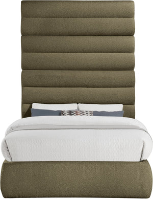 Meridian Furniture Adam Channel Tufted Boucle Full Bed with Sculptural Headboard for Modern Bedrooms B1256Olive-F90