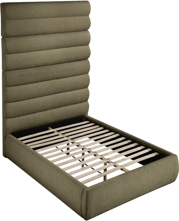 Meridian Furniture Adam Channel Tufted Boucle Full Bed with Sculptural Headboard for Modern Bedrooms B1256Olive-F90