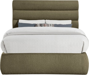 Meridian Furniture Adam Channel Tufted Full Bed Sculptural Boucle Headboard for Modern Bedroom B1256Olive-F