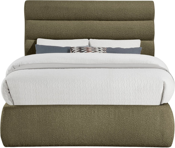 Meridian Furniture Adam Channel Tufted Full Bed Sculptural Boucle Headboard for Modern Bedroom B1256Olive-F