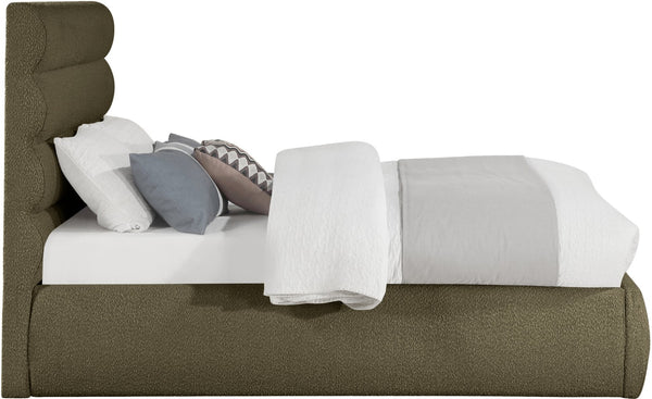 Meridian Furniture Adam Channel Tufted Full Bed Sculptural Boucle Headboard for Modern Bedroom B1256Olive-F