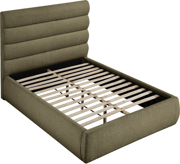 Meridian Furniture Adam Channel Tufted Full Bed Sculptural Boucle Headboard for Modern Bedroom B1256Olive-F