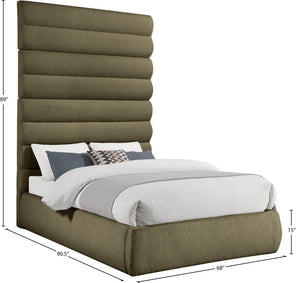Meridian Furniture Adam Channel Tufted Boucle King Bed with Tall Sculptural Headboard for Modern Bedroom B1256Olive-K90