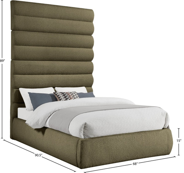 Meridian Furniture Adam Channel Tufted Boucle King Bed with Tall Sculptural Headboard for Modern Bedroom B1256Olive-K90