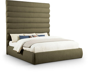 Meridian Furniture Adam Channel Tufted Boucle King Bed with Tall Sculptural Headboard for Modern Bedroom B1256Olive-K90