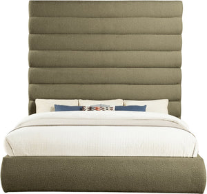 Meridian Furniture Adam Channel Tufted Boucle King Bed with Tall Sculptural Headboard for Modern Bedroom B1256Olive-K90