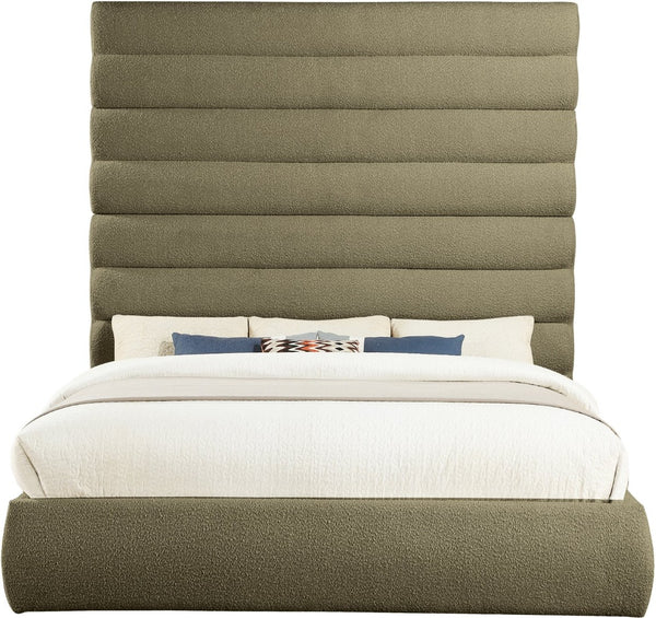 Meridian Furniture Adam Channel Tufted Boucle King Bed with Tall Sculptural Headboard for Modern Bedroom B1256Olive-K90
