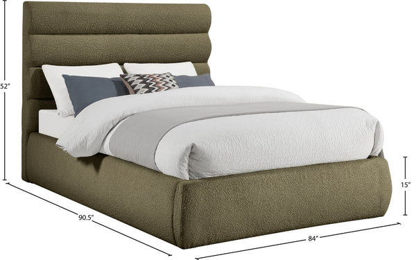 Meridian Furniture Adam Channel Tufted Boucle King Bed Modular Headboard for Modern Bedrooms B1256Olive-K