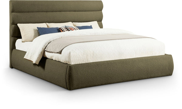 Meridian Furniture Adam Channel Tufted Boucle King Bed Modular Headboard for Modern Bedrooms B1256Olive-K