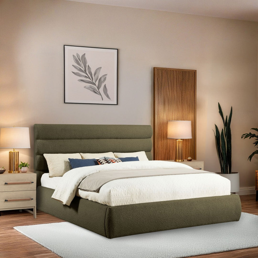 Meridian Furniture Adam Channel Tufted Boucle King Bed Modular Headboard for Modern Bedrooms B1256Olive-K