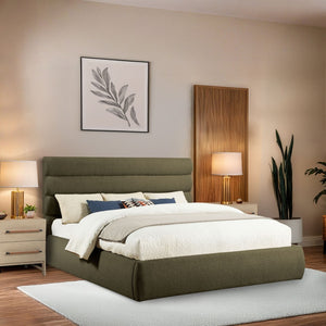 Meridian Furniture Adam Channel Tufted Boucle King Bed Modular Headboard for Modern Bedrooms B1256Olive-K