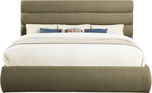Meridian Furniture Adam Channel Tufted Boucle King Bed Modular Headboard for Modern Bedrooms B1256Olive-K