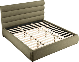 Meridian Furniture Adam Channel Tufted Boucle King Bed Modular Headboard for Modern Bedrooms B1256Olive-K