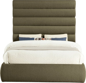 Meridian Furniture Adam Channel Tufted Boucle Queen Bed Sculptural Headboard for Modern Bedroom B1256Olive-Q70