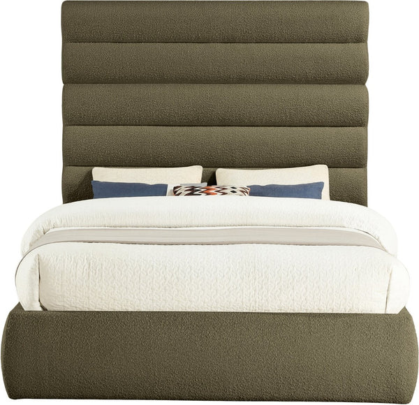 Meridian Furniture Adam Channel Tufted Boucle Queen Bed Sculptural Headboard for Modern Bedroom B1256Olive-Q70