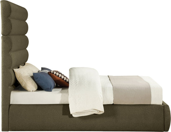 Meridian Furniture Adam Channel Tufted Boucle Queen Bed Sculptural Headboard for Modern Bedroom B1256Olive-Q70