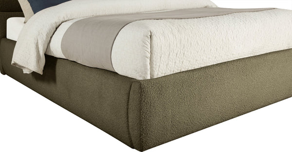 Meridian Furniture Adam Channel Tufted Boucle Queen Bed Sculptural Headboard for Modern Bedroom B1256Olive-Q70