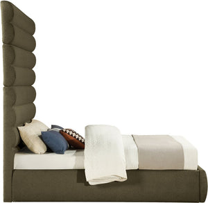Meridian Furniture Adam Channel Tufted Boucle Upholstered Queen Bed with Tall Sculptural Headboard B1256Olive-Q90