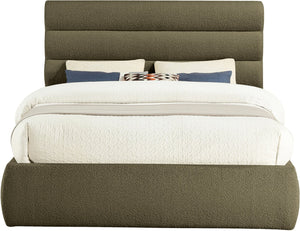 Meridian Furniture Adam Channel Tufted Boucle Queen Bed with Modular Headboard for Modern Bedrooms B1256Olive-Q