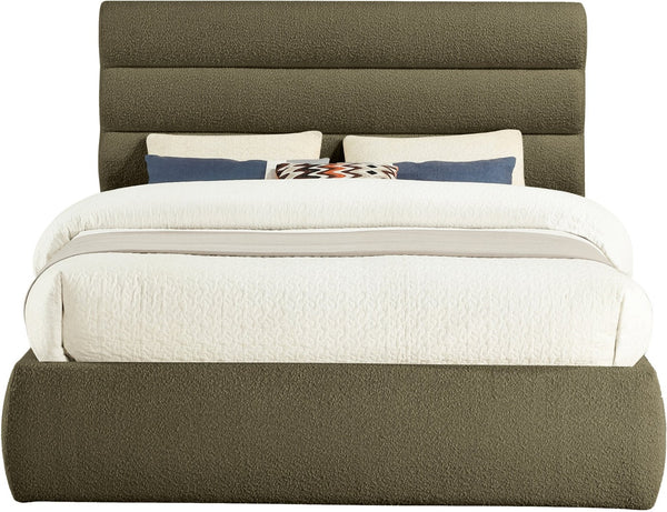 Meridian Furniture Adam Channel Tufted Boucle Queen Bed with Modular Headboard for Modern Bedrooms B1256Olive-Q