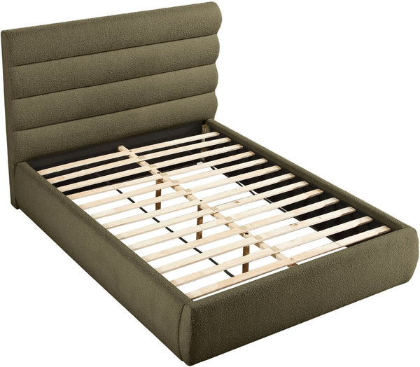 Meridian Furniture Adam Channel Tufted Boucle Queen Bed with Modular Headboard for Modern Bedrooms B1256Olive-Q
