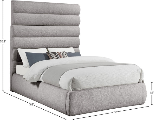 Meridian Furniture Adam Full Bed Taupe Boucle Upholstered Frame with Channel Tufted Modular Headboard B1256Taupe-F70