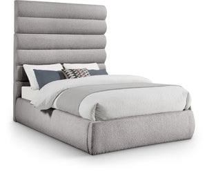 Meridian Furniture Adam Full Bed Taupe Boucle Upholstered Frame with Channel Tufted Modular Headboard B1256Taupe-F70