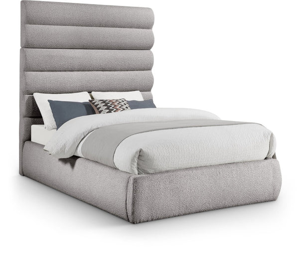 Meridian Furniture Adam Full Bed Taupe Boucle Upholstered Frame with Channel Tufted Modular Headboard B1256Taupe-F70