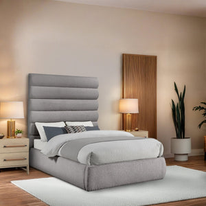 Meridian Furniture Adam Full Bed Taupe Boucle Upholstered Frame with Channel Tufted Modular Headboard B1256Taupe-F70