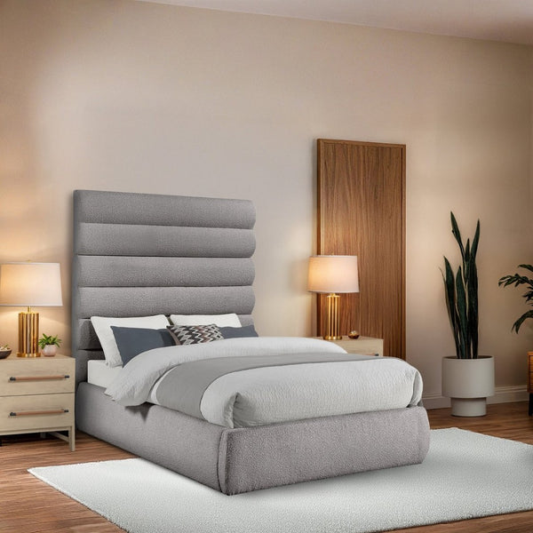 Meridian Furniture Adam Full Bed Taupe Boucle Upholstered Frame with Channel Tufted Modular Headboard B1256Taupe-F70