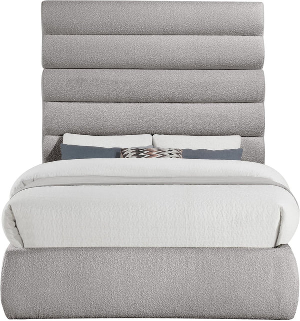 Meridian Furniture Adam Full Bed Taupe Boucle Upholstered Frame with Channel Tufted Modular Headboard B1256Taupe-F70