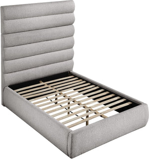 Meridian Furniture Adam Full Bed Taupe Boucle Upholstered Frame with Channel Tufted Modular Headboard B1256Taupe-F70