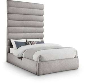 Meridian Furniture Adam Channel Tufted Boucle Upholstered Full Bed with Tall Sculptural Headboard B1256Taupe-F90