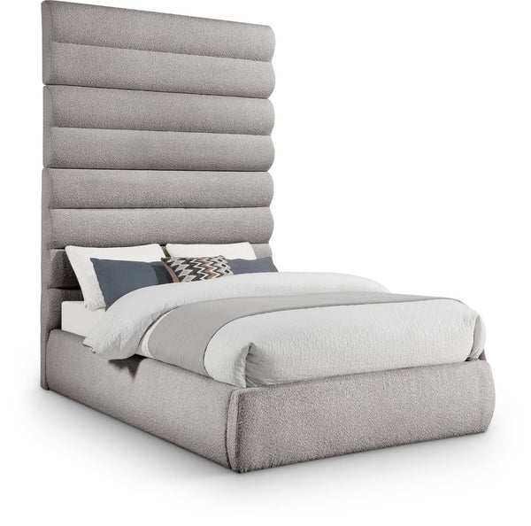 Meridian Furniture Adam Channel Tufted Boucle Upholstered Full Bed with Tall Sculptural Headboard B1256Taupe-F90